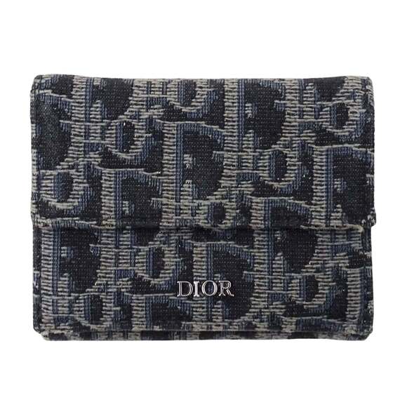 Christian Dior Dior women's wallet brand name trifold oblique jacquard nav...